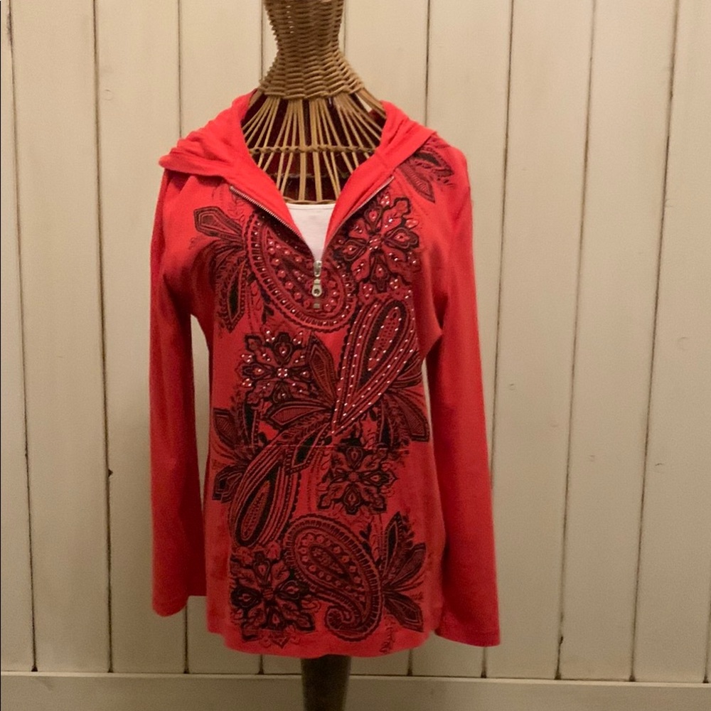STYLE & CO JERSEY KNIT HOODED TOP